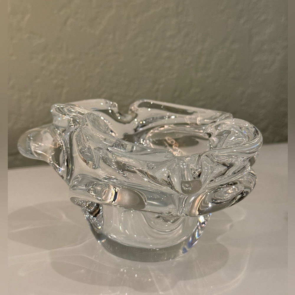 Antique Modernist MCM Hand-Blown Art Glass Crystal Freeform Ashtray Heavy
1950s